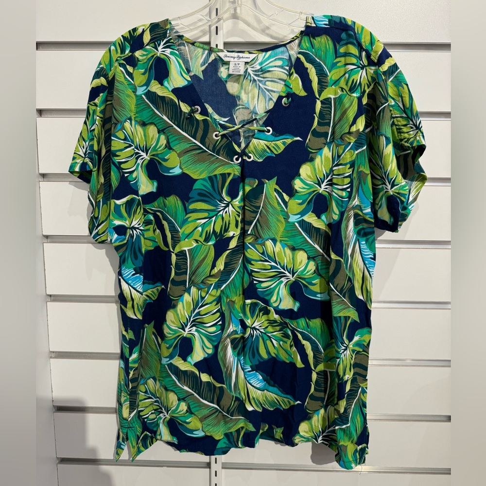 Tommy Bahama‎ Tropical Leaf Print Lace-Up Top